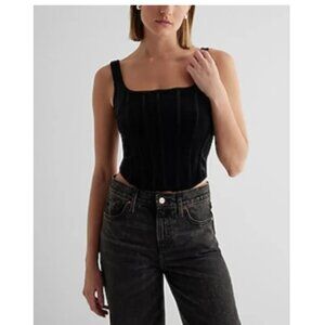 Express Body Contour Velvet Corset Crop Top Black Women's S NWT